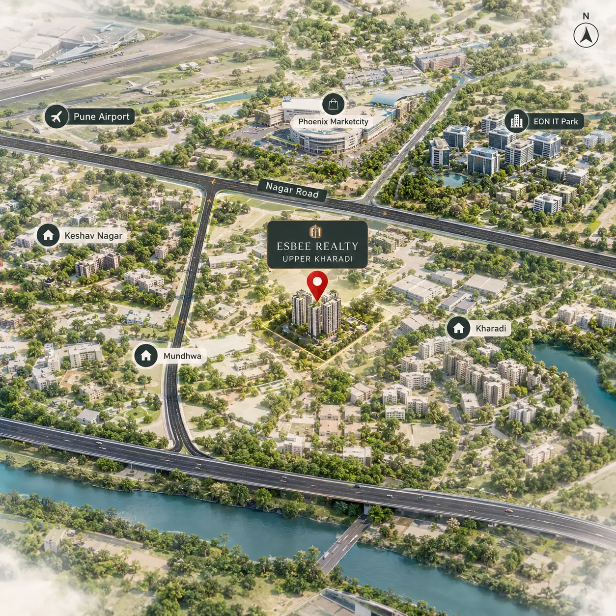 Esbee Realty Upper Kharadi Location Advantage and Connectivity Map